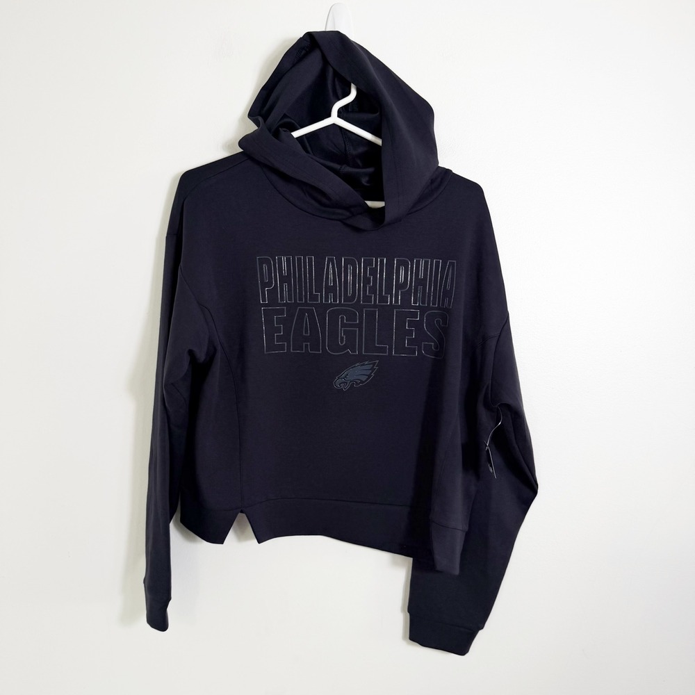 NFL Philadelphia Eagles Hoodie Women Medium Black Cropped Pullover Sweatshirt